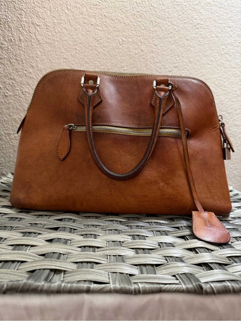 Vintage Dooney & Bourke Brown Alto Leather Zip Zip Dome Satchel Cognac - Picture 9 of 16